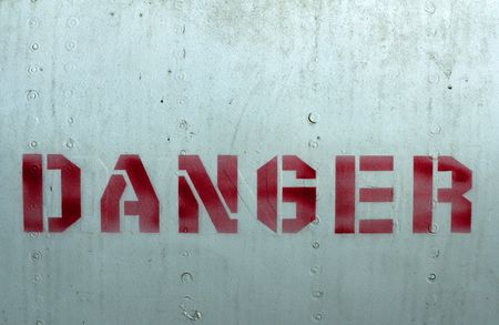danger stenciled onto side of jet intake in red lettersの写真素材