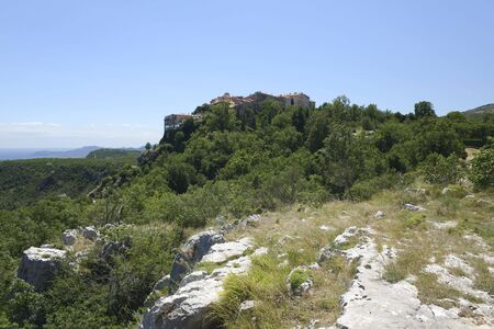 gourdon monastery overlooking the cote d,azur in the south of franceの写真素材