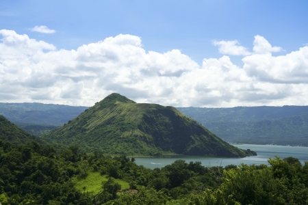 taal crater lake seen from the slopes of the highly active taal volcano tagaytay in the philippinesの写真素材