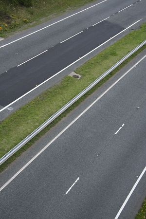 detail of two lane motorway shot from overhead