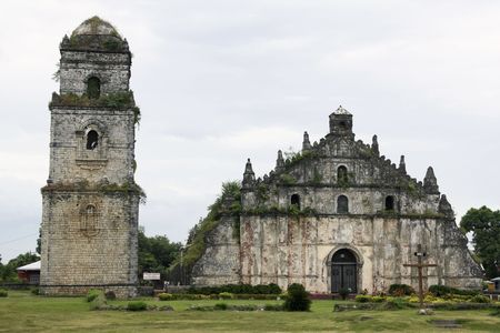 spanish colonial church built from coral blocks in paoay, ilocos in the philippinesの写真素材
