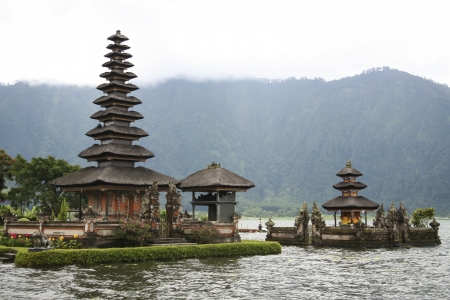 The Pura Ulun Danu hindu temple in the crater lake of bratan volcano in bedugal baliの写真素材