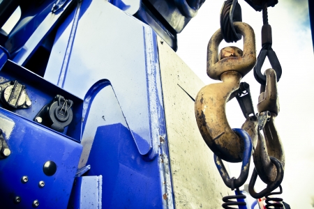 two large hooks on back of rescue recovery truckの写真素材