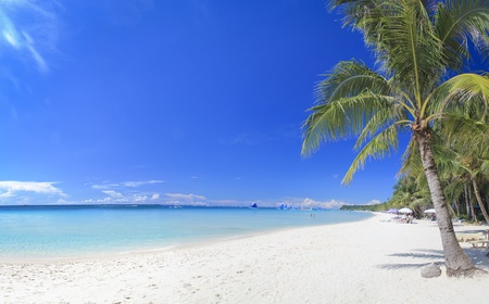 panoramic view of white beach on boracay island in the philippinesの写真素材