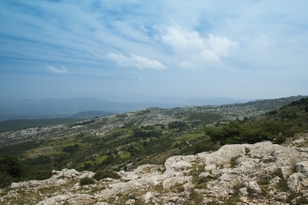 view down from the french alps behind cannes and nice to the mediterranean sea in the cote d'azur franceの写真素材