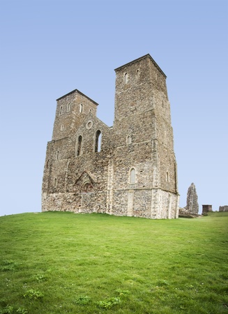 reculver towers roman saxon shore fort and remains of 12th century church undercut by coastal erosion herne bay on the kent coast in englandの写真素材