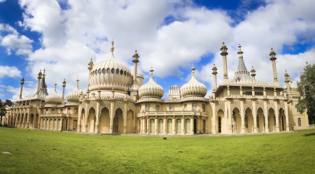 onion domes, towers and minarets forming the roof of the royal pavilion palace in brighton england, King George IV's summer house and Regency follyのeditorial素材