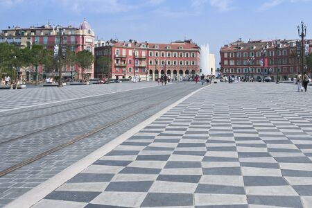 Nice, France - July 1, 2007: Central Square - Place Massena, new landmark of the town of Nice. A pedestrian-only square, is surrounded by hotels, shops and restaurants.のeditorial素材