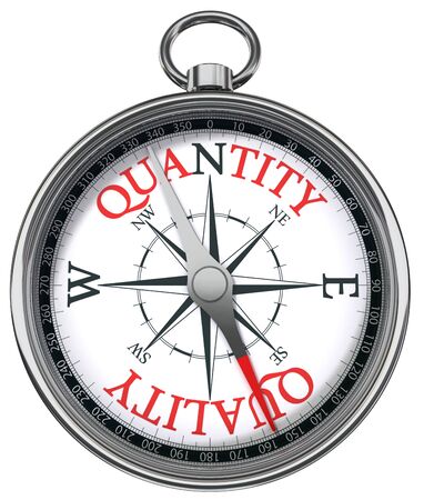 quality versus quantity conceptual image with compass two different ways isolated on white backgroundの写真素材