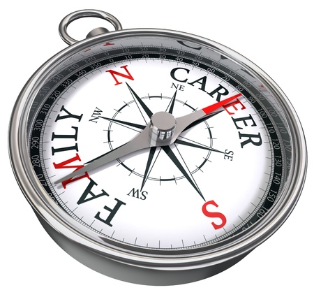 Career versus family concept compass isolated on white backgroundの写真素材