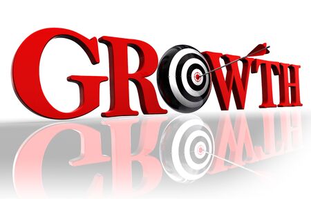 growth red word and conceptual target with arrow on white backgroundの写真素材