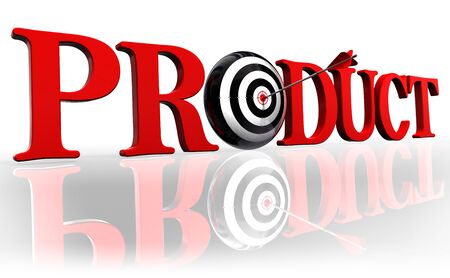 product red word and conceptual target with arrow on white backgroundの写真素材