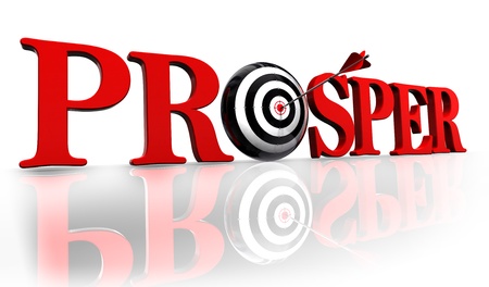prosper red word and conceptual target with arrow on white backgroundの写真素材