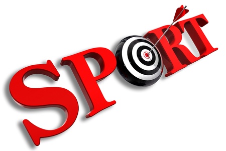 sport red word and conceptual target with arrow on white backgroundの写真素材