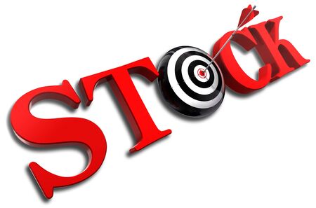stock red word and conceptual target with arrow on white backgroundの写真素材