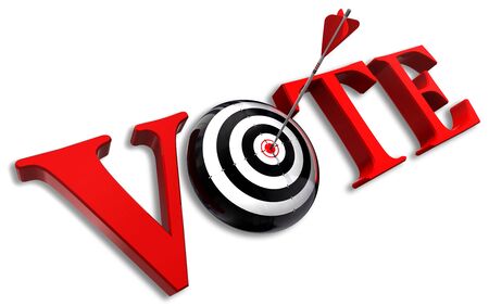 vote red word and conceptual target with arrow on white backgroundの写真素材