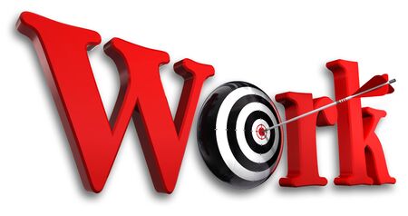 work red word and conceptual target with arrow on white backgroundの写真素材