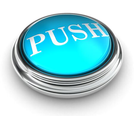 push word on blue button on white background.の写真素材