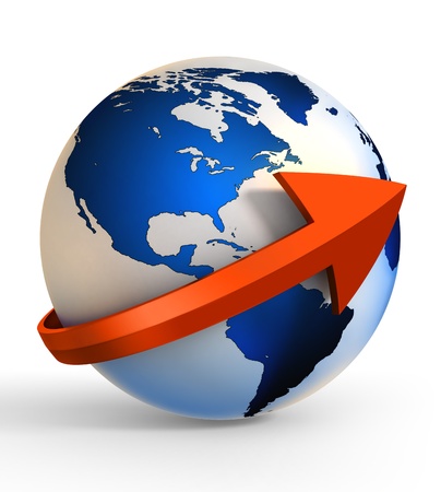 earth globe communication with arrow sign. clipping path includedの写真素材