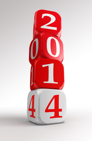 new year 2014 3d red and white box tower on white backgroundの写真素材