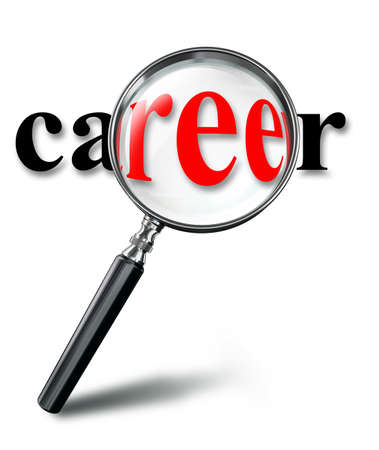 career red word concept with magnifying glass on white background. clipping path includedの写真素材