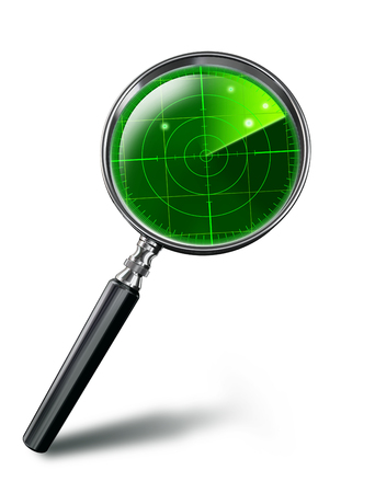 green radar concept on magnifying glass on white background. clipping path includedの写真素材