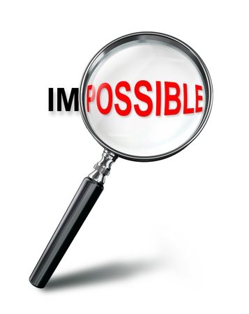 focus on possible red word concept with magnifying glass on white background. clipping path includedの写真素材
