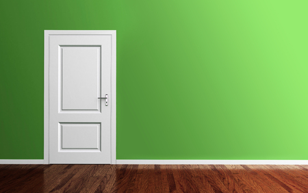 Interior green room with white door and wood floor 3d renderの写真素材
