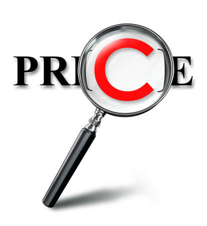 price red word concept with magnifying glass on white background. の写真素材