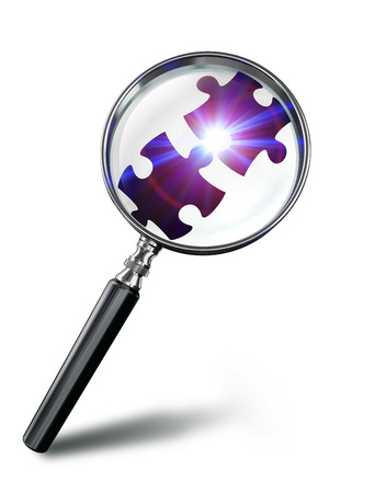 puzzle connection concept with magnifying glass on white background. clipping path includedの写真素材