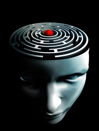 maze in human brain and red center conceptual labyrinthの写真素材