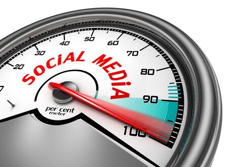 Social media to hundred per cent conceptual meter, isolated on white backgroundの写真素材