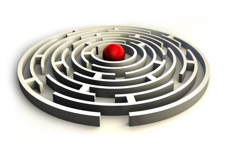 maze circles and red ball in the center of the labyrinth. clipping path includedの写真素材