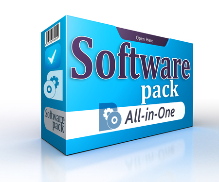 Software blue pack concept on white background. clipping path includedの写真素材