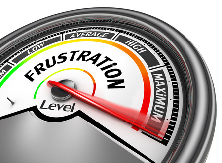 Frustration level to maximum conceptual meter, isolated on white backgroundの写真素材