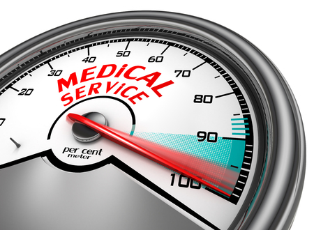 medical service to hundred per cent conceptual meter, isolated on white backgroundの写真素材
