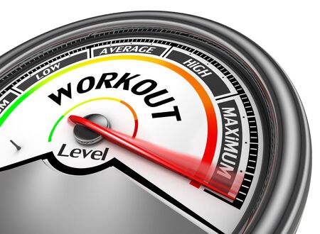 Workout level to maximum modern conceptual meter, isolated on white backgroundの写真素材