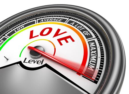 Love level conceptual meter indicate maximum, isolated on white backgroundの写真素材