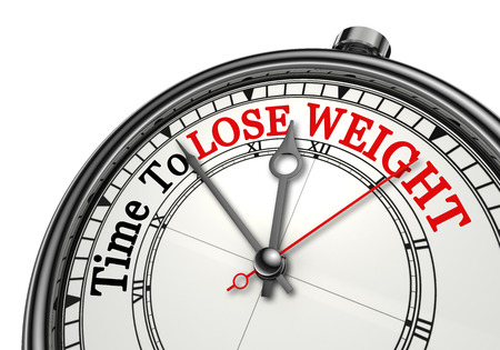 Time to lose weight motivation message on concept clock, isolated on white backgroundの写真素材