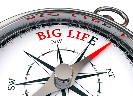 Big life motivation words on concept compass, isolated on white backgroundの写真素材