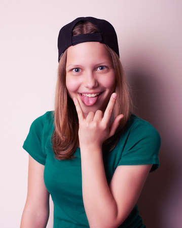 Portrait of the young rock teen girl, studio shotの写真素材