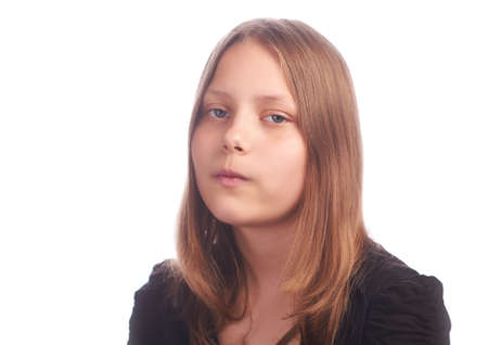 teen girl making funny faces on white background isolated on white, studioshot