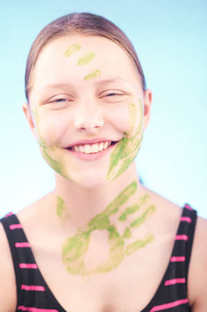 Funny silly dirty teen girl laughingの写真素材
