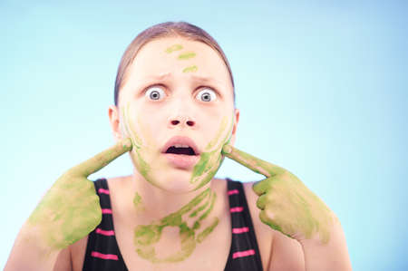 Nervous afraid dirty teen girl の写真素材