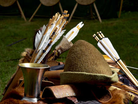 Old medieval bow and arrows.の写真素材