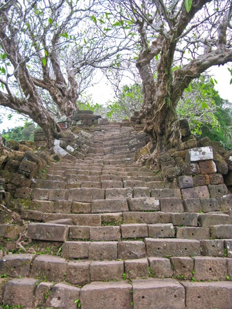 Vat Phou stone stairsの写真素材