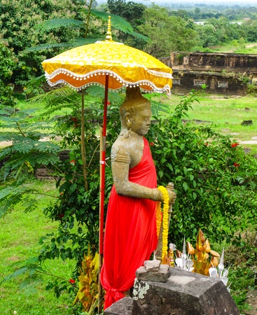 Old Buddha in Vat Phou, historical temple in Champasak, Southern of Laosの写真素材