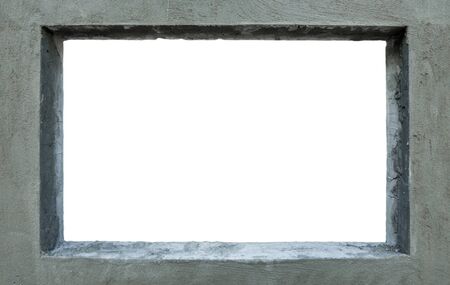 Grey cement picture frame on white background