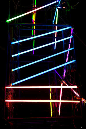coloured fluorescent lights on thai celebrateの写真素材