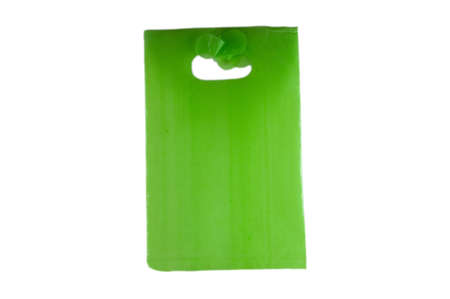 green empty plastic bag isolated over white backgroundの写真素材